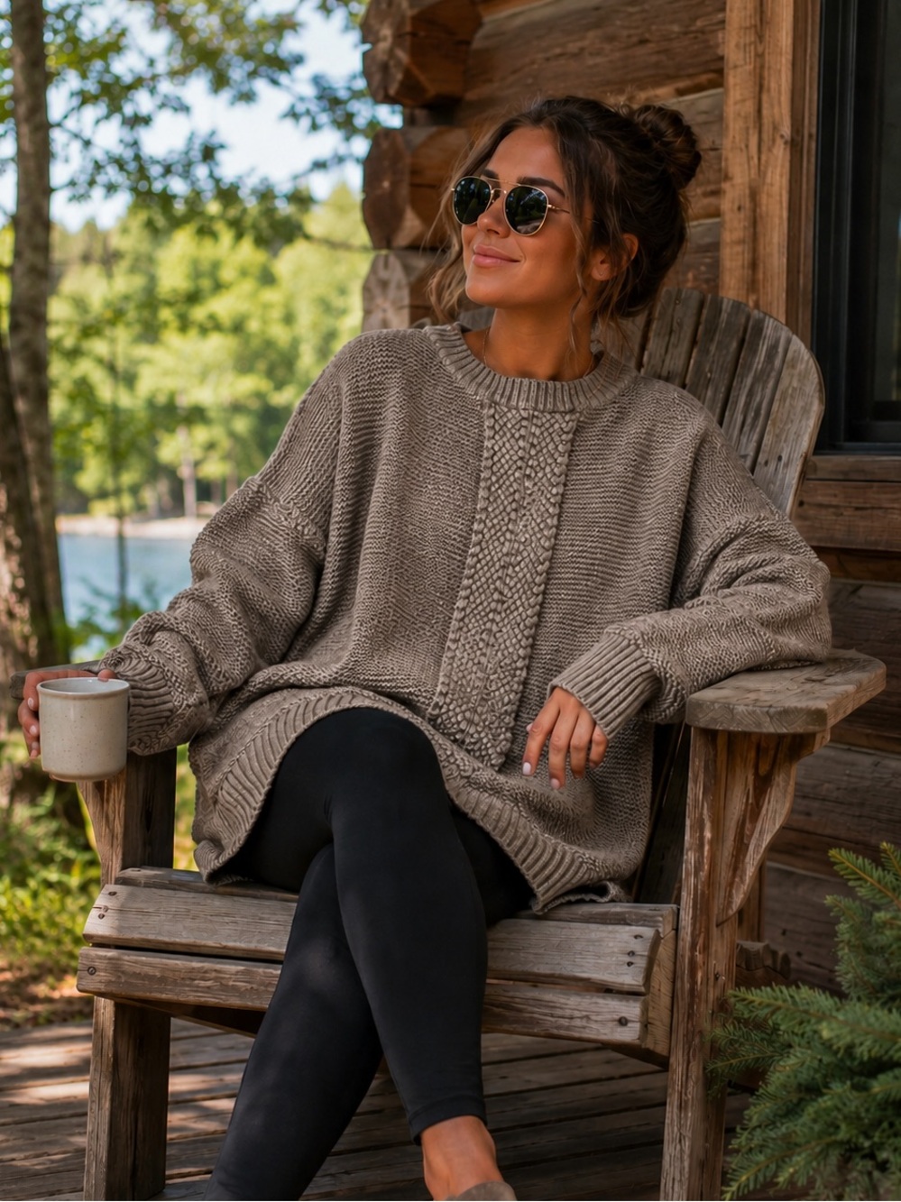 Cozy Oversized Chunky Knit Taupe Sweater Tunic Neutral Cottagecore Boho Lounge